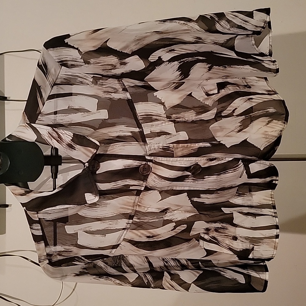 Women's Serenade New York Semi-sheer Blouse, Black, White & Tan, Size XL